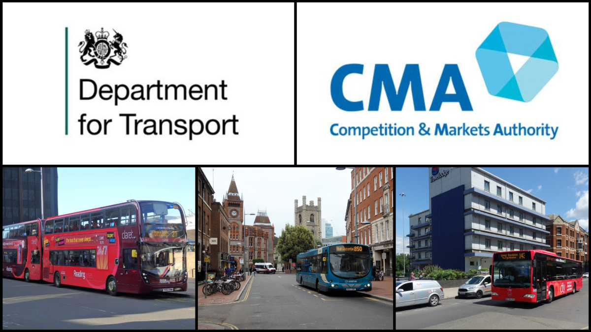 Department for Transport and Competition and Markets Authority Logos above three pictures of buses in Reading